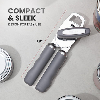 Zulay Kitchen Heavy Duty Stainless Steel Can Opener Manual with Bottle Opener - Rust Proof Manual Can Opener With Turn Knob & Comfy Soft Grip Handles - Black