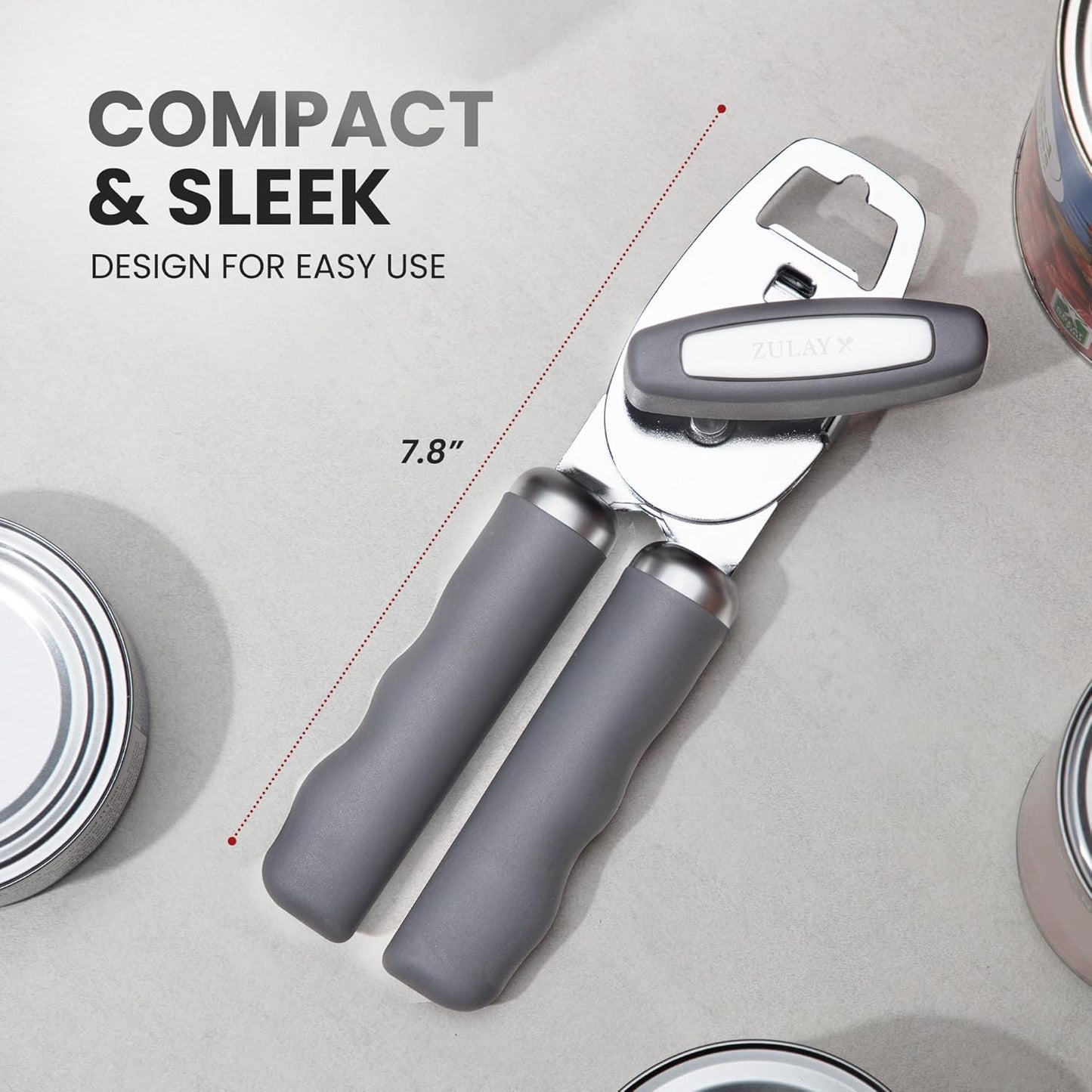 Zulay Kitchen Heavy Duty Stainless Steel Can Opener Manual with Bottle Opener - Rust Proof Manual Can Opener With Turn Knob & Comfy Soft Grip Handles - Cherry Red - Colors A