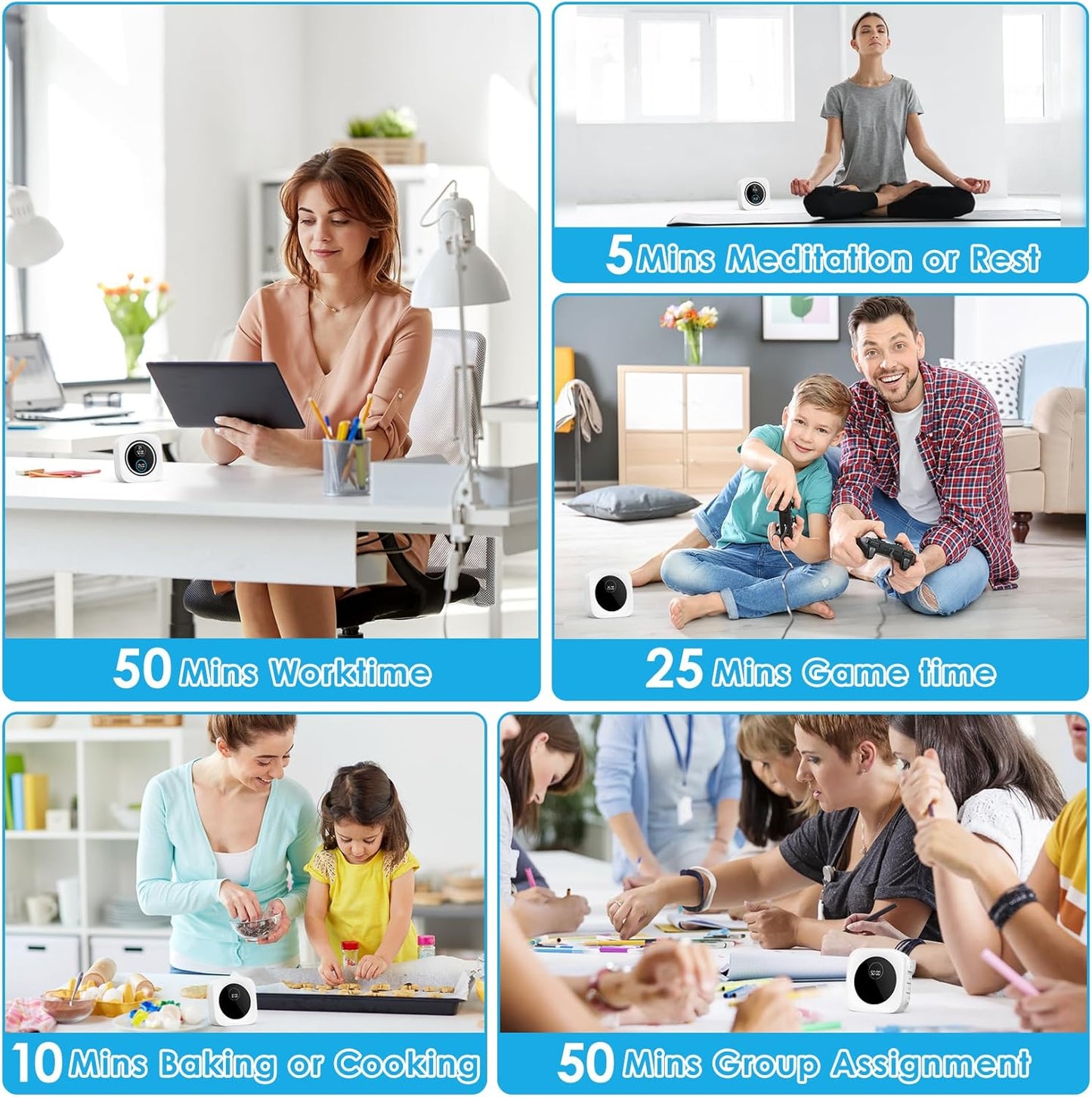 Visual Timer, 99 Minute Digital Kitchen Desk Timer for Office Supplies Home Productivity Management Tool Countdown Count Up, White
