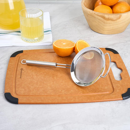 Restaurantware 11.5 in Stainless Steel Fine Mesh Strainer - German Standard Sieve Sifter with Ergonomic Handle, Dishwasher Safe - Reinforced Metal Food Strainer for Quinoa, Soup, Sauce, Baking