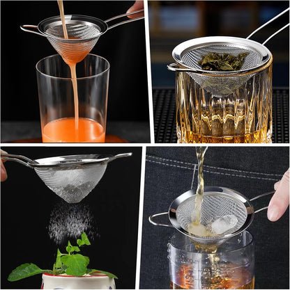 2 Pack Fine Mesh Strainer, Small Stainless Steel Sieves with Handles, for Steeping Loose Leaf Tea, Straining Cocktail, Juice and Sifting Flour, Powdered Sugar (2pcs)