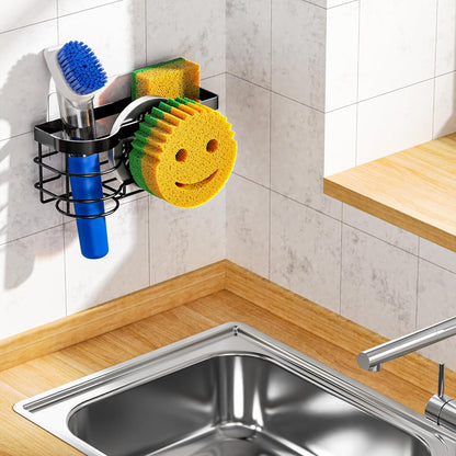 Cisily Smiley Sponge Holder for Kitchen Sink Caddy, Stainless Steel Movable Brush Holder Dish Cloth Hanger, Suction Cup Sink Caddy Organizer Scrubber Accessories (Silver)