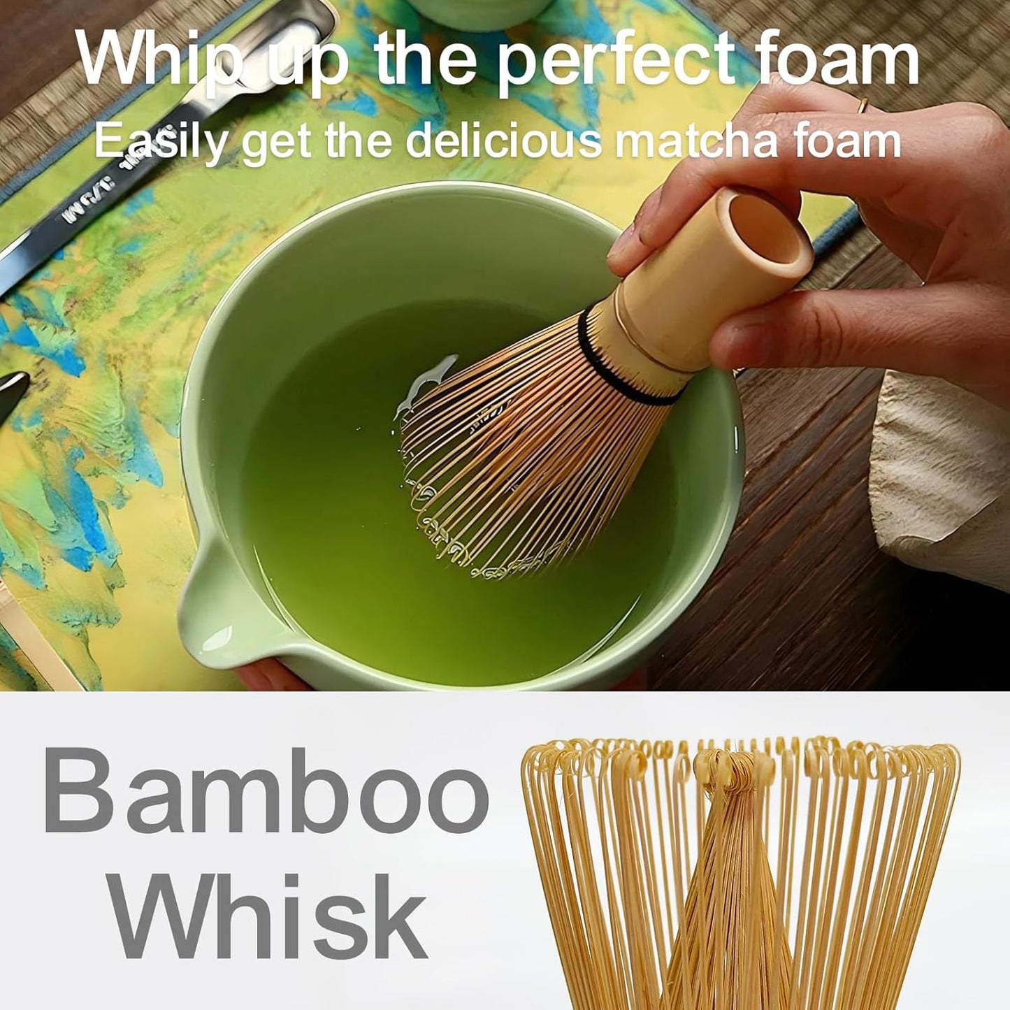 Matcha Whisk Set, Matcha Set, 6 Pieces, with Bamboo Whisk, Ceramic Bowl & Sifter Complete Matcha kit Tea Includes Scoop & Spout Bowl, Traditional Japanese Tea Accessories for Home (set of 6)