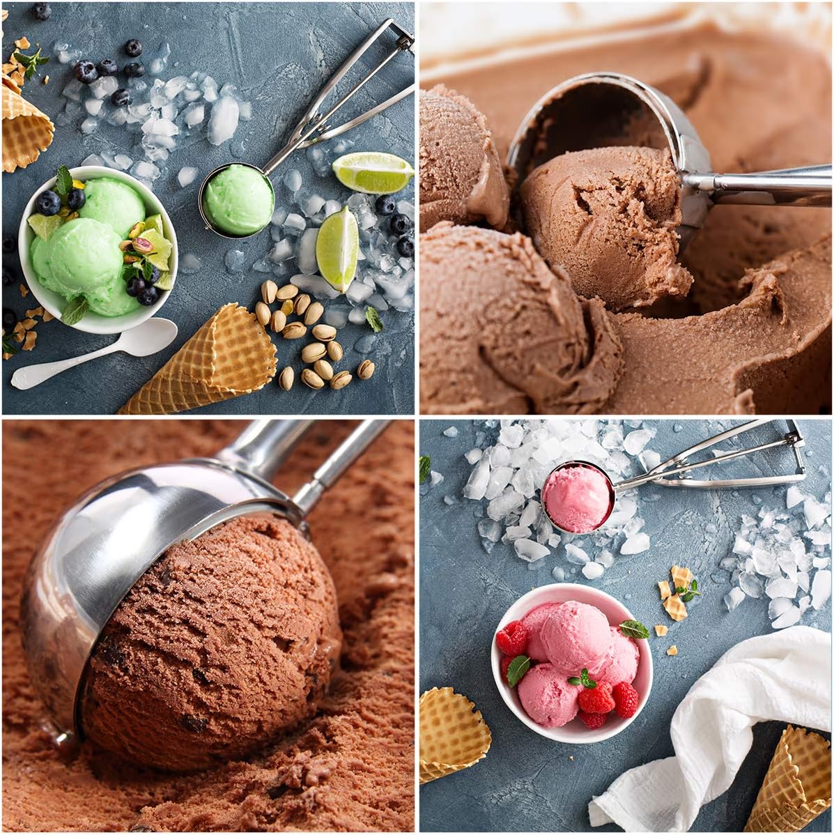 Cookie Scoop Set of 3 Ice Cream Scoop With Trigger 18/8 Stainless Steel Ice Cream Scooper Cookie Scoops for Baking Meatball scoop Melon Baller Fruit Scoop Include Large-Medium-Small Size