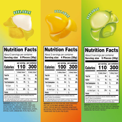 AMOS Peelerz Peelable Gummy Candy Variety Pack, Mango White Peach Banana Green Apple Passion Fruit Lychee, Soft Chewy Fruit Snack, Pack of 6
