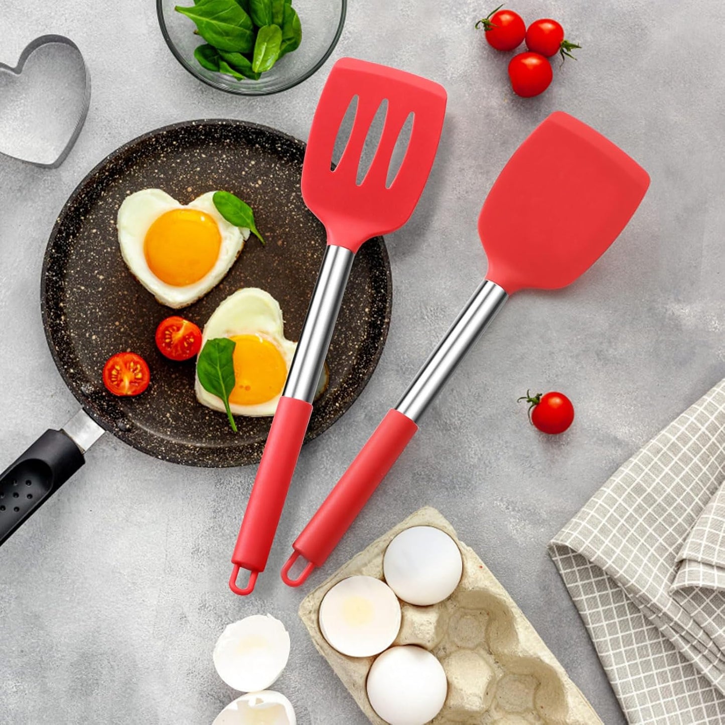 E-far Cooking Utensils Set of 4, Silicone Kitchen Utensils for Non-stick Cookware, Heat Resistant & Non-toxic Slotted Spatula Solid Spoon Turner for Flipping Mixing Serving Basting(Black)