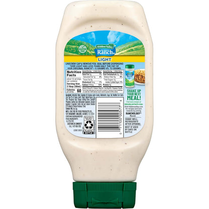 Hidden Valley Light Ranch Condiment and Dressing, Easy Squeeze Bottle, 16 Fl Oz, (Package May Vary)