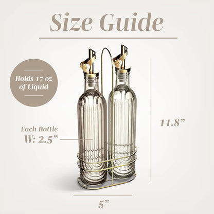 COOK WITH COLOR Glass Olive Oil Bottle Dispenser - 2 Pack- 17oz Oil and Vinegar Cruet - Olive Oil Carafe Decanter for Kitchen, Elegant Waves, Clear