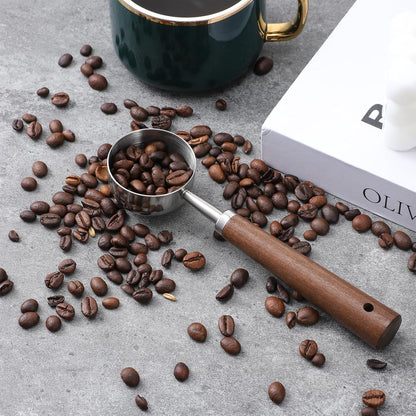 30ML Vintage Coffee Measuring Spoon with Long Wooden Handle 10g Capacity Metal Tablespoon Stainless Steel Coffee Scoop Kitchen Utensil Spoon for Coffees Tea Bath Salts