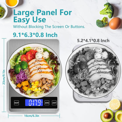 Food Kitchen Scale, Digital Food Scale 33lb Digital Kitchen Scale Precisely Measures Grams and Ounces for Meal Prep Baking and Cooking, Rechargeable 304 Stainless Steel Kitchen Scale LCD Display