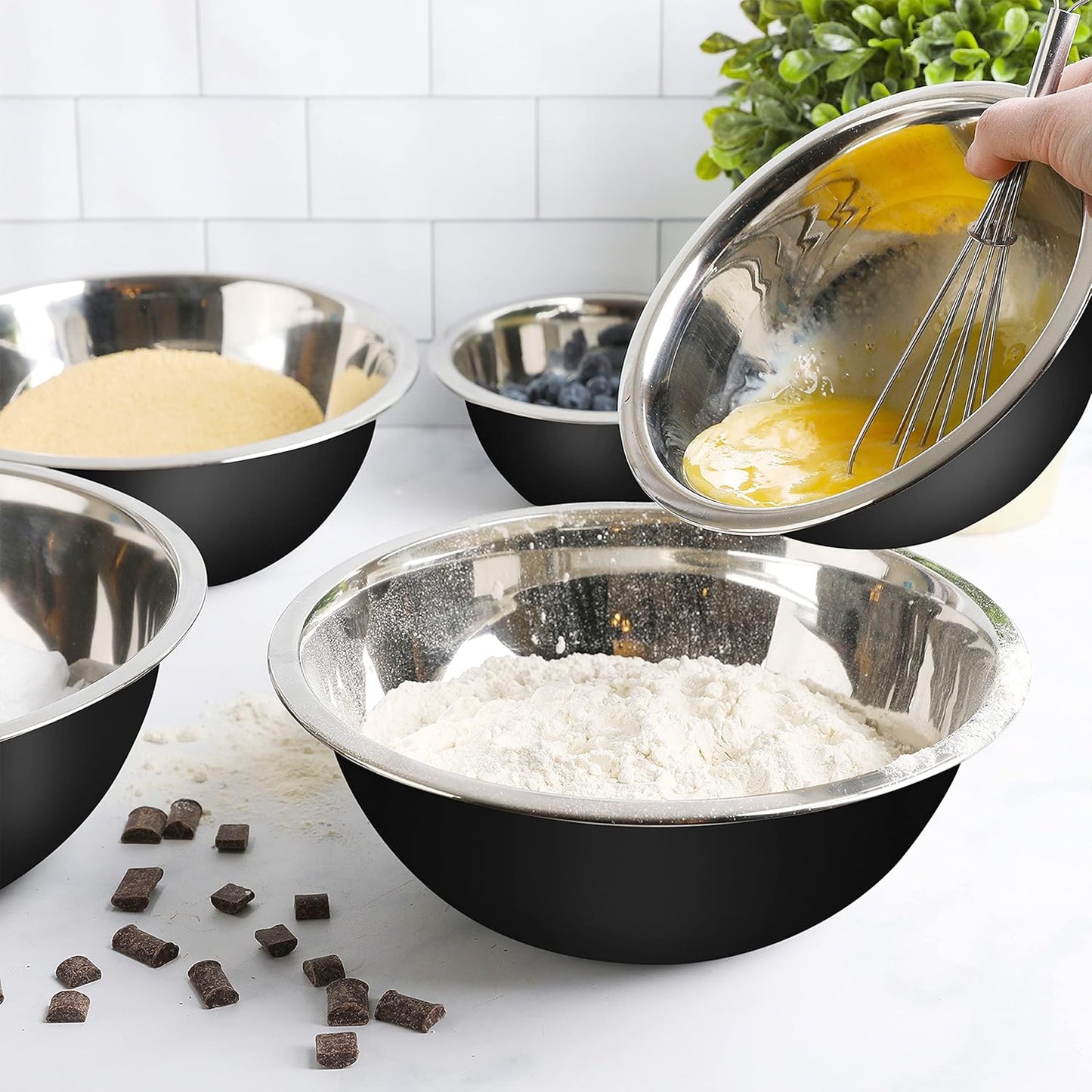WHYSKO Meal Prep Stainless Steel Mixing Bowl (5-Piece Set) Home, Refrigerator, and Kitchen Food Storage Organizers | Ecofriendly, Heavy Duty, No Lids