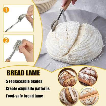 Danish Dough with Sourdough Scoring Tool-Bread Whisk Set of 6 Pieces-Dough Hook,Dutch Whisk,Bread Lame,Bench Scraper & Pastry Brush Bread Making Tools and Baking Supplies