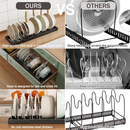 Magheo 2 Pack Expandable Food Storage Container Lid Organizers, 22" Pots and Pans Organizer Under Cabinet with 9 Adjustable Dividers Pot and Pan Lid Holders Rack Inside Cabinet(White)