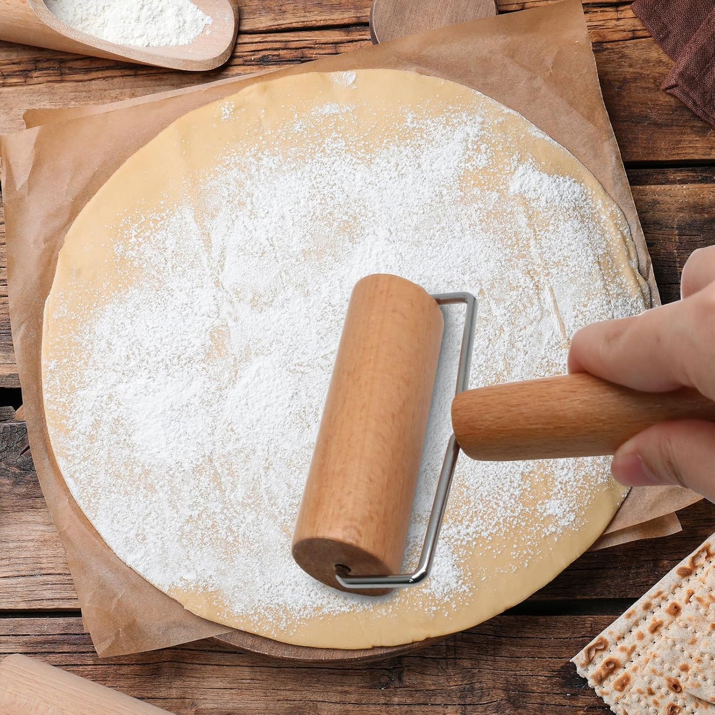 Wooden Rolling Pin, Ergonomic Non-Stick Pizza Baker Dough Pastry Roller for Kitchen Home Cooking Baking (T Square Type)