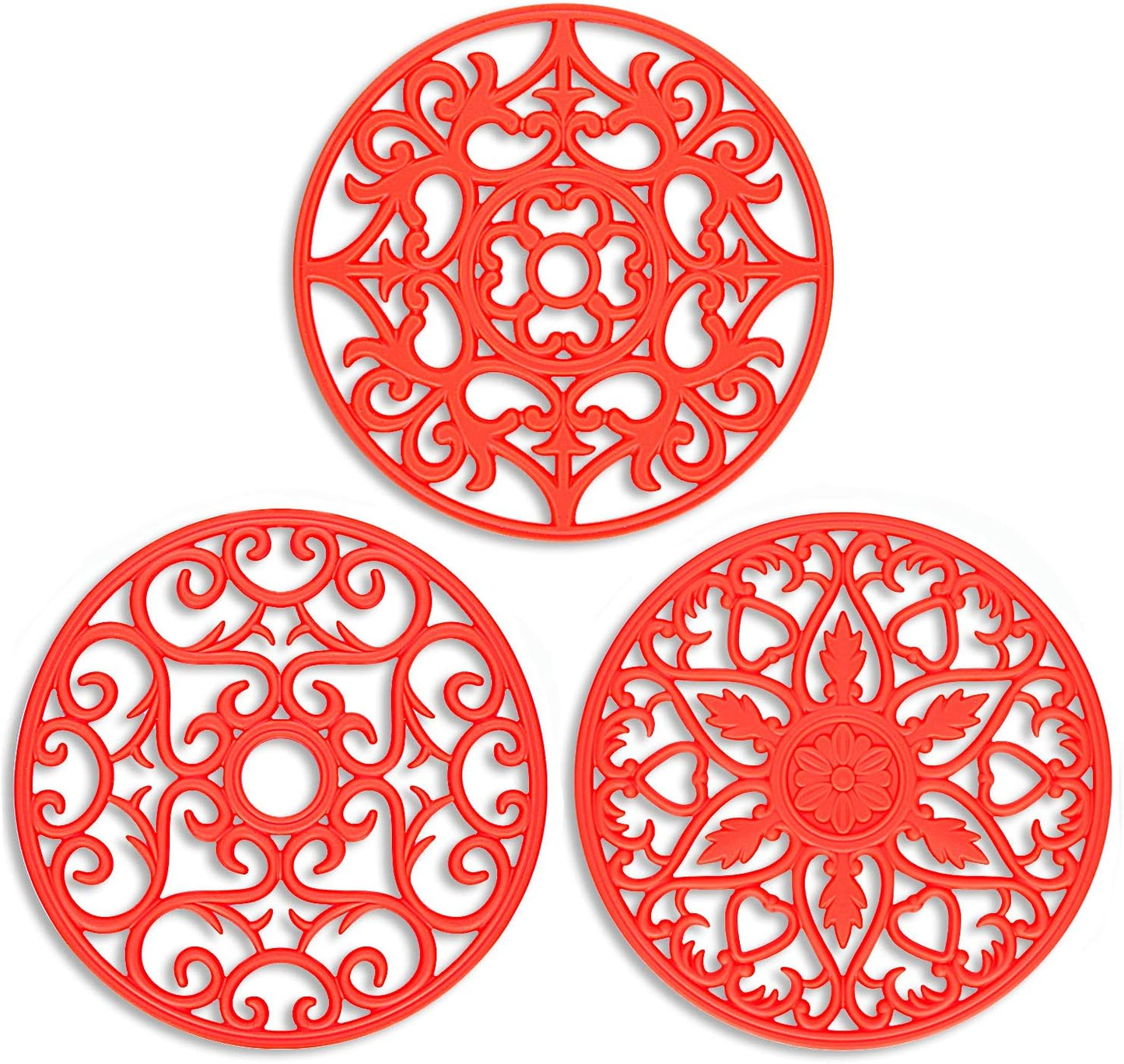 ME.FAN Trivets for Dishes/Pots/Pans, 3 Pcs Silicone Mats, Flexible/Durable/Non Slip Hot Pads to Protect Table and Counter Top (Olive Green)