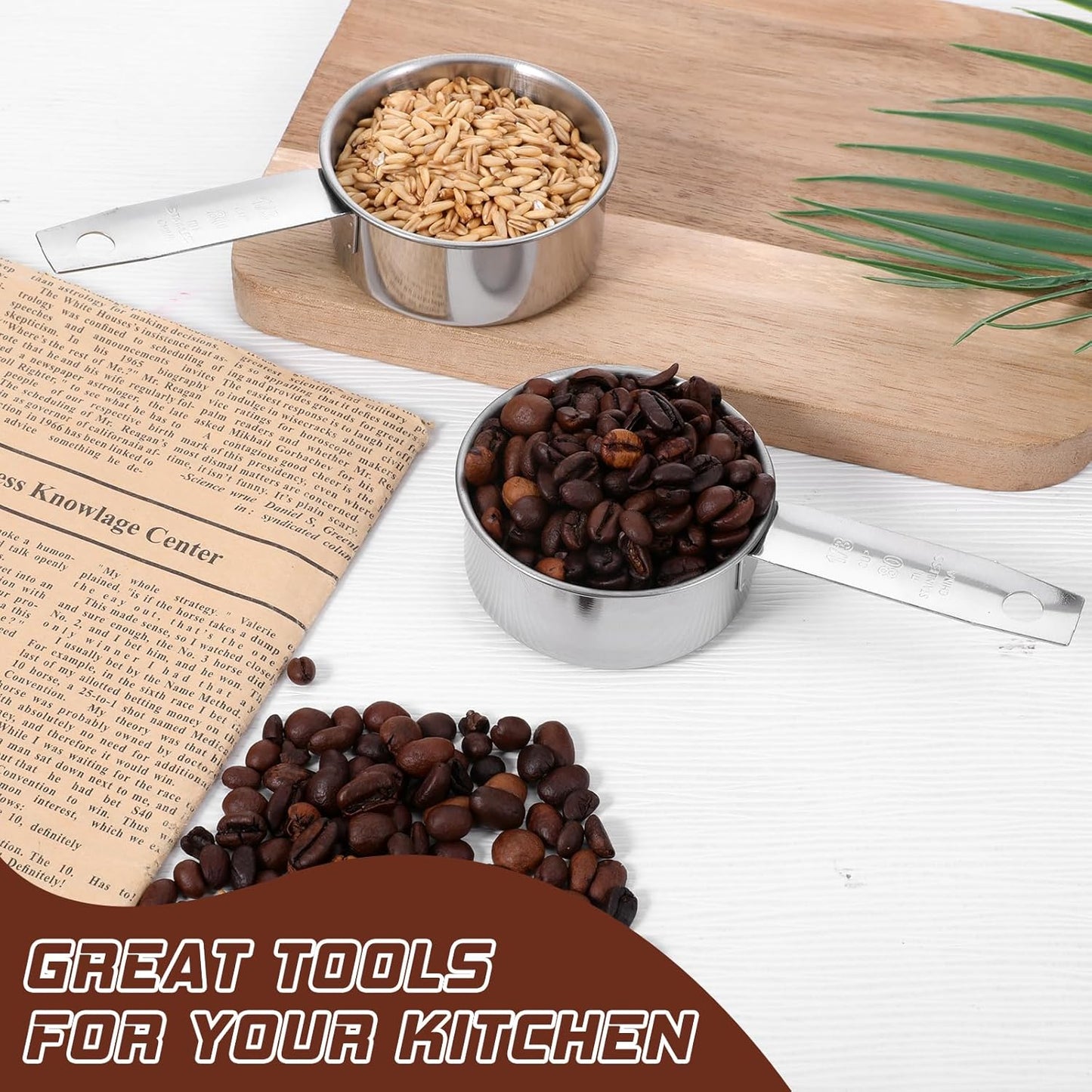 2 Pcs 1/8 Cup (30ml, 1oz) Measuring Cup, Stainless Steel Measuring Scoop Coffee Scoops Small Metal Measure Cups Tablespoon for Wet and Dry Ingredients, Metric and US Measurement, Dishwasher Safe