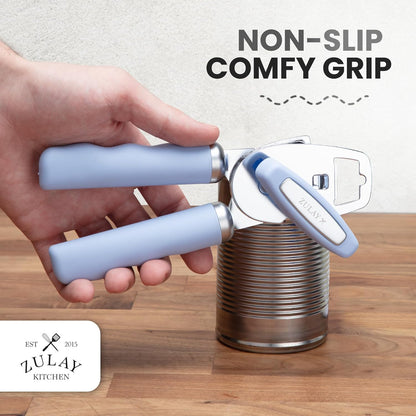 Zulay Kitchen Heavy Duty Stainless Steel Can Opener Manual with Bottle Opener - Rust Proof Manual Can Opener With Turn Knob & Comfy Soft Grip Handles - Black - Colors B
