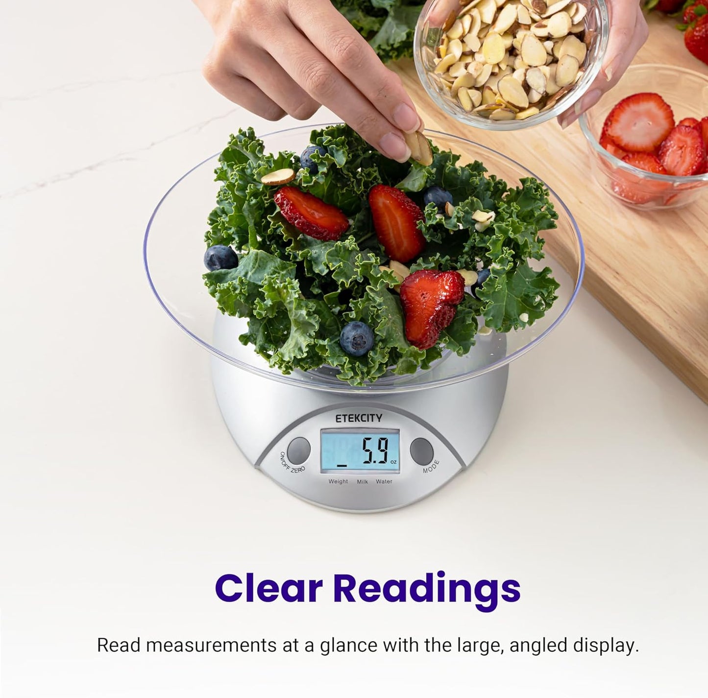 Etekcity 0.1g Food Kitchen Scale, Bowl, Digital Grams and Ounces for Weight Loss, Dieting, Baking, Cooking, and Meal Prep, 11lb/5kg, Stainless Steel Silver