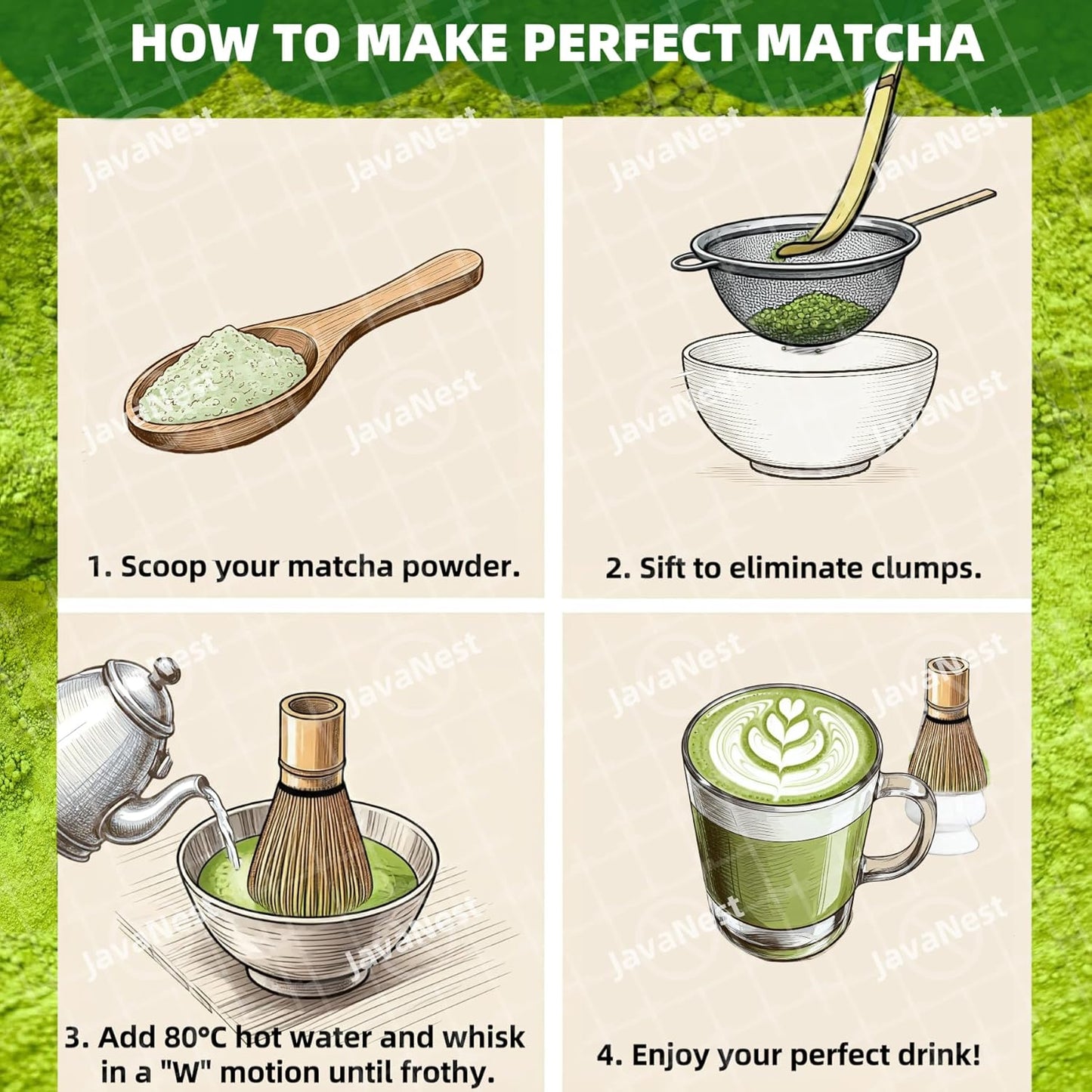 Matcha Whisk Set, 6-Piece Matcha Making Kit, Macha Tea Set, (Chasen Holder), Ceramic Whisk Holder, Matcha Starter Sifter, Bamboo Scoop, Spoon Japanese Tea Tools For Ceremony Gift (Green)