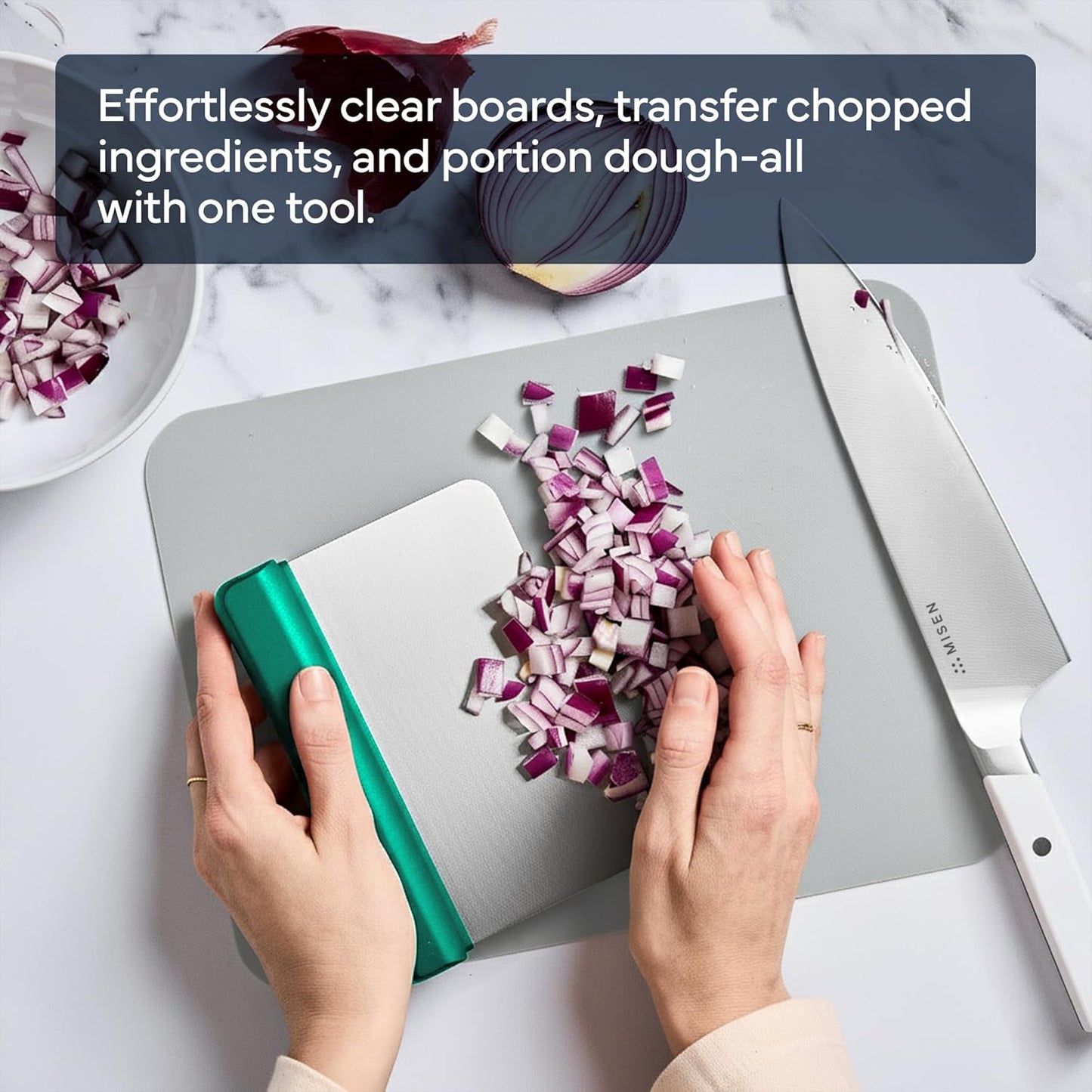 Misen Stainless Steel Bench Scraper - Versatile Food Scraper with Walnut Handle - Ideal for Kitchen, Pastry & Dough - Durable Cutting Board Scraper Tool - Effortless Transfer into Pots & Pans -Walnut