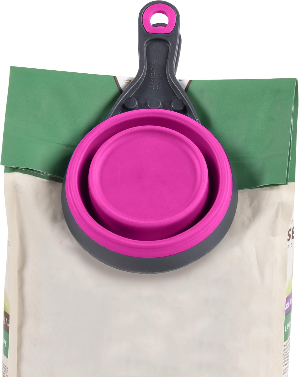 Dexas Popware for Pets Collapsible Klip Scoop, 3 in 1 Design Convenient Measuring Cup, Food Scooper and Bag Clip, 1Cup Capacity Pet Food Scoop, Versatile Food Measuring Cups Portion Control Gray/Blue