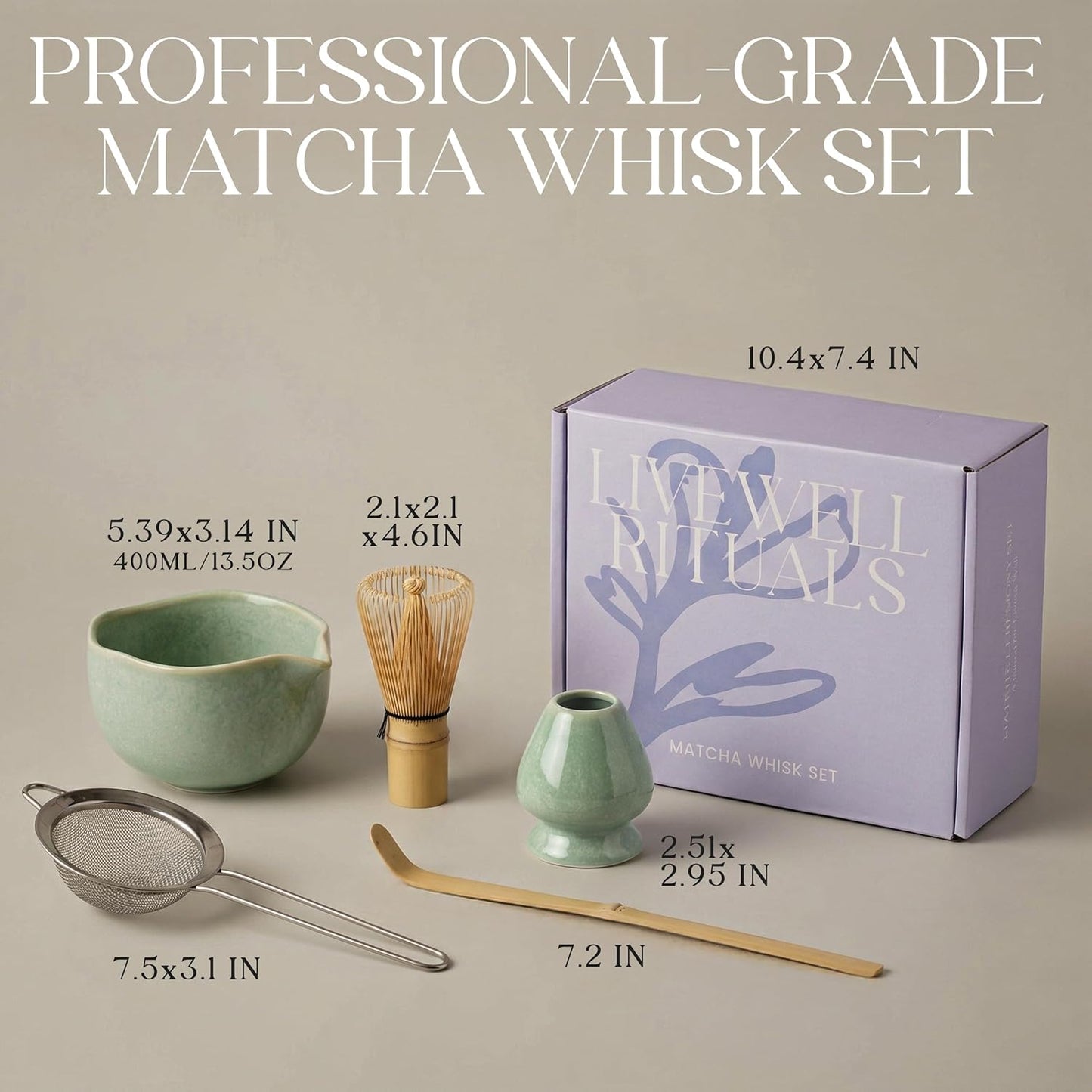 Matcha Whisk Set - Matcha Set Kit with Ceramic Matcha Bowl, Bamboo Whisk & Holder, Stainless Steel Sifter, Bamboo Spoon - Lead-Free 5 Pcs Ceremony Kit for Authentic Tea Ritual, Pink