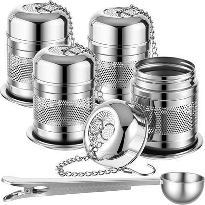 Umigy 4 Pcs Tea Infuser Strainers for Loose Tea with Scoop, Extra Fine Mesh Steeper 304 Stainless Steel Diffuser Leaf Holder with Extended Chain Hook for Brew, Spices, Seasoning, Silver