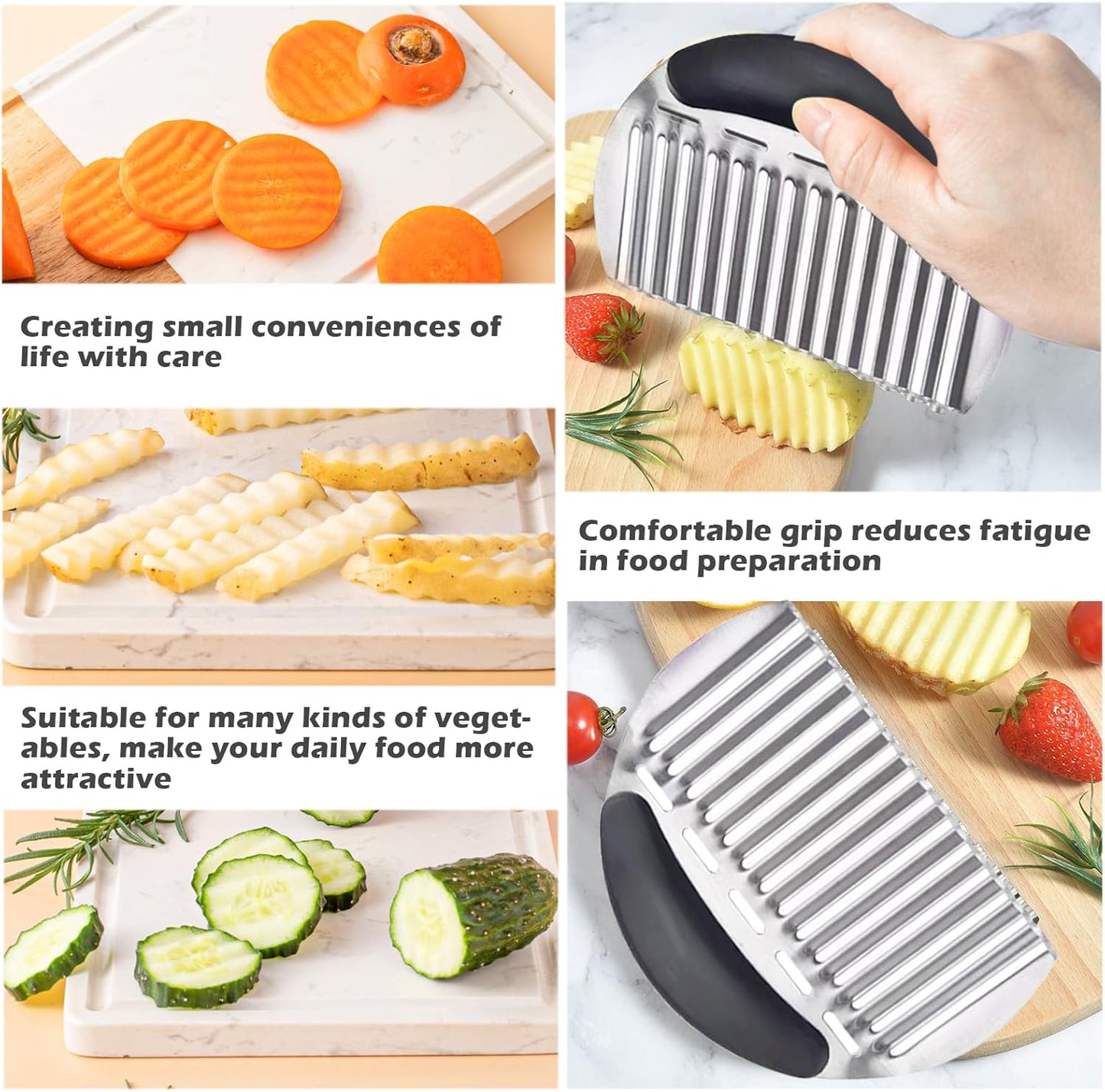 JAYVAR Large Crinkle Cutter for Potatoes, Stainless Steel Vegetable Crinkle Cutter, Versatile Vegetable Wavy Chopper for Fancy Edges, Onion Chopping Wavy French Fry Slicer Kitchen Dicer Gadget