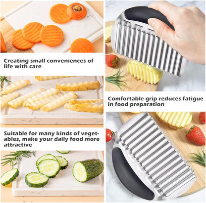 JAYVAR Large Crinkle Cutter for Potatoes, Stainless Steel Vegetable Crinkle Cutter, Versatile Vegetable Wavy Chopper for Fancy Edges, Onion Chopping Wavy French Fry Slicer Kitchen Dicer Gadget