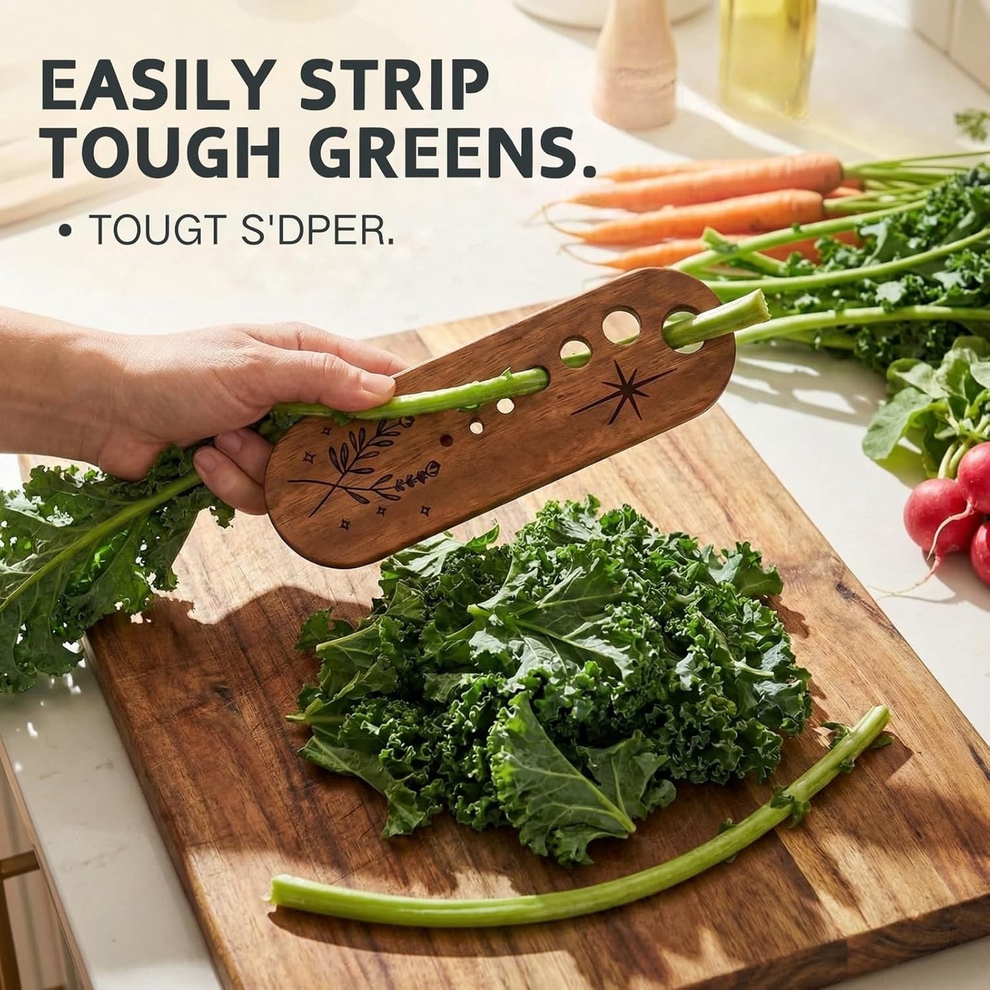2 Pack Wooden Herb Stripper and Vegetable Leaf Separator, Wood Kale Remover Tool with 2 Unique Shapes, Fun Kitchen Gadgets for Thyme Rosemary and Parsley
