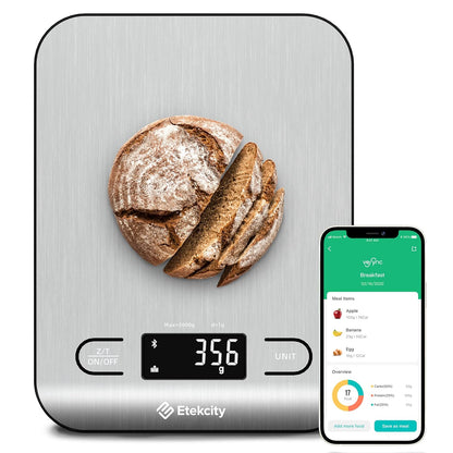 Etekcity Smart Food Kitchen Scale with Nutritional Calculator, Free App with 19 Nutrients Tracking, Calorie, Marco, Digital grams and ounces for weight loss, Premium Stainless Steel, 11lb