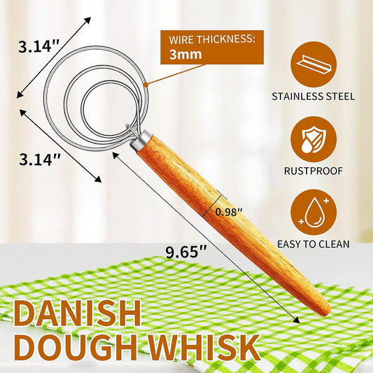 TEEVEA Danish Dough Whisk Stainless Steel for Sourdough Pizza and Bread Baking