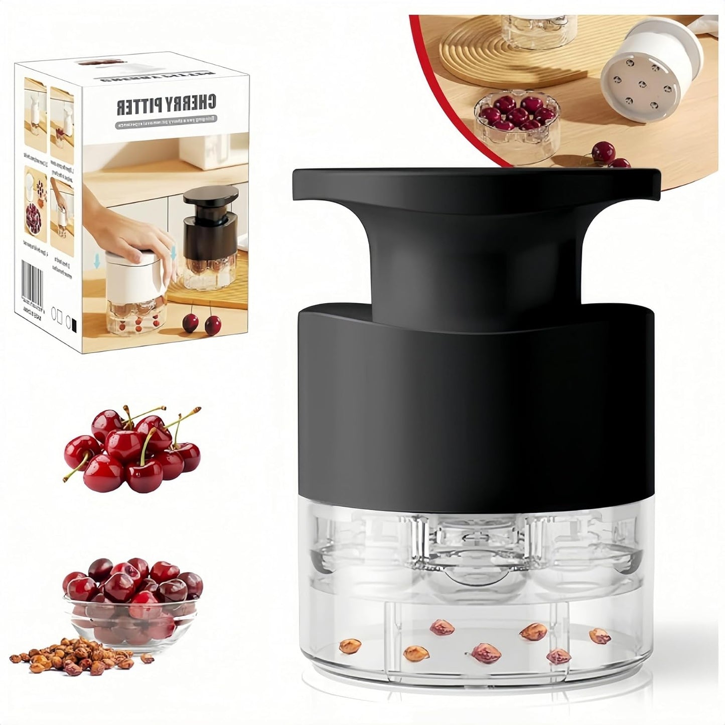 Black multi cherry pitter tool 7-hole cherry seed remover, cherry pitter tool pit remover, Easy to Make Cherry Jam - Cut 7 Cherry Kernels at Once, Ergonomic Push Design
