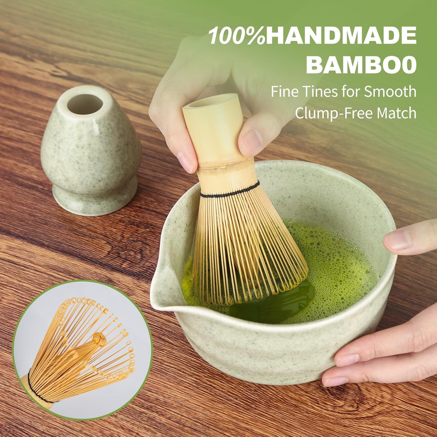SIMPLETaste Matcha Whisk Set, 7 Pcs Ceramic Matcha Kit Includes Bowl, Whisk and Holder, Bamboo Scoop, Scoop Rest, Sifter and Tea Towel - Matcha Kit for Macha Lovers (Pink)
