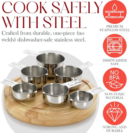 Bellemain One-Piece Stainless Steel Measuring Cups Set of 6 – Nesting Metal Measuring Cups for Kitchen – Dry & Liquid Measurements (ML & OZ), Rust-Resistant, Dishwasher Safe, Ergonomic Design