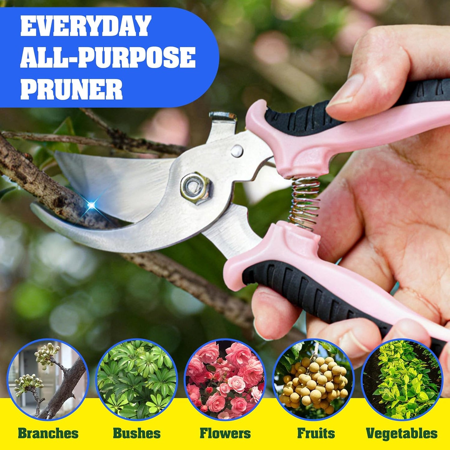 EWPJDK 4 Pack Garden Pruning Shears, Stainless Steel Garden Shears, Gardening Shears, Garden Scissors, Clippers, Pruning Snips, Pruning Shears for Gardening Tools (4PCS Yellow Orange Green)