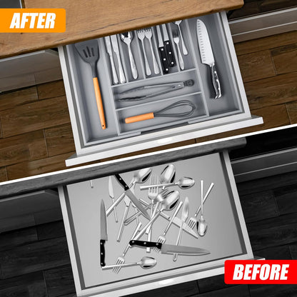 Bellsal Silverware Organizer Kitchen Drawer Organizer Expandable Bamboo Utensil Holder Cutlery Tray for Kitchen Utensil and Flatware Bedroom Office