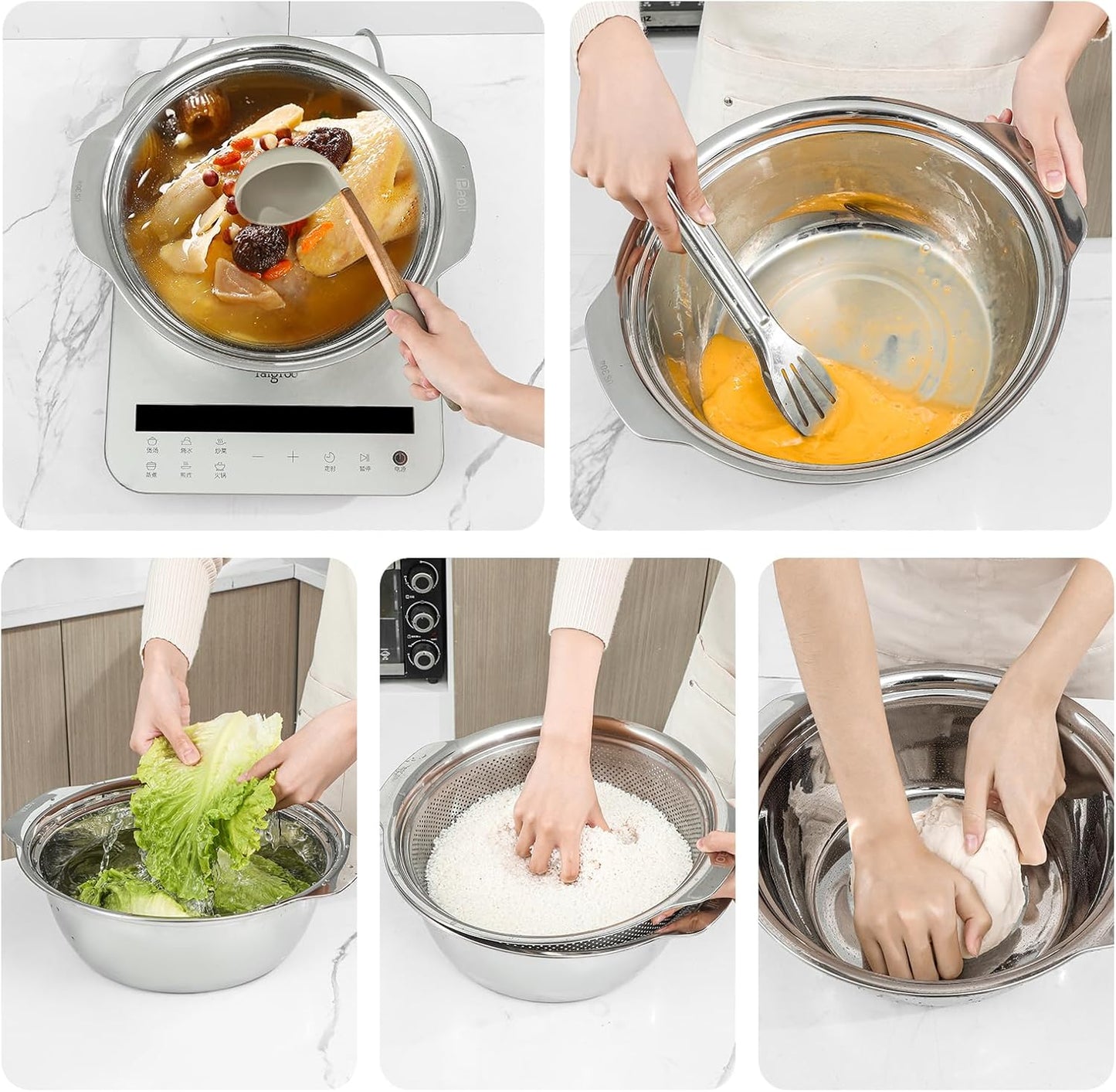 Paoli 304 Stainless Steel Fine Mesh Colander Set, 1.5QT Large Capacity Strainer with Mixing Bowl — Rinse Fruits, Veggies, Rice & Drain Pasta, Dishwasher Safe (2-Piece)