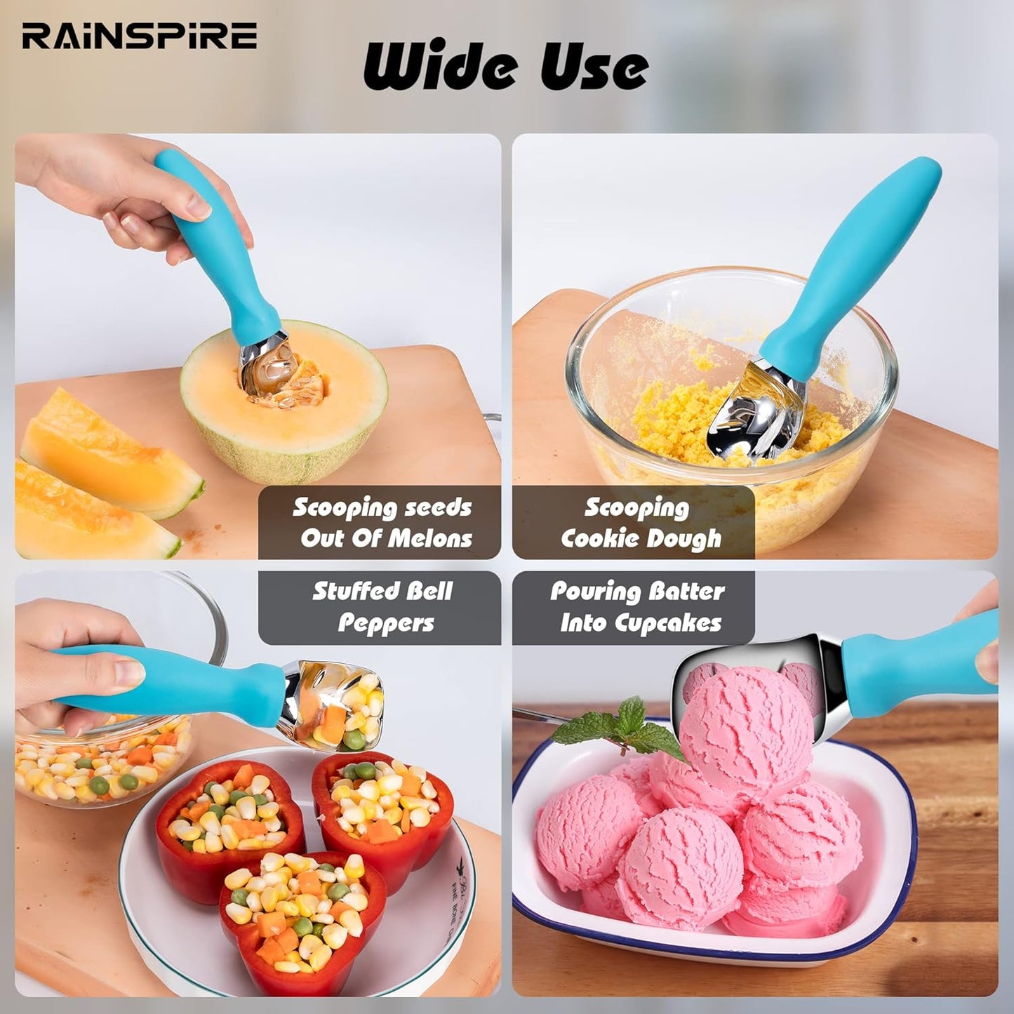 Rainspire Ice Cream Scoop Stainless Steel with Comfortable Handle, Ice Cream Scooper Heavy Duty, Ice Cream Spade Great for Spooning Frozen Hard Gelato and Sorbet, Cookie Dough, Melon, Purple