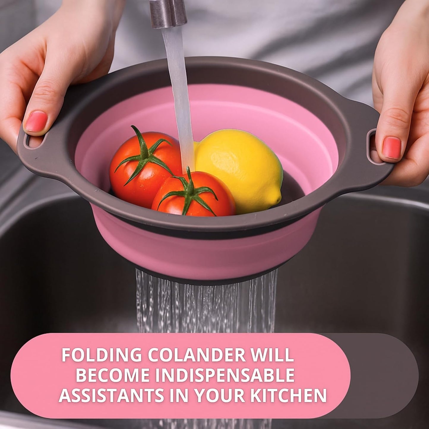 White Round Silicone Collapsible Colander – Silicone Round Kitchen Strainers with Plastic Handles Small Foldable Kitchen Strainer Perfect for Draining Pasta Vegetable and Fruit