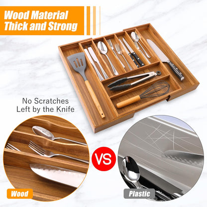 Bellsal Silverware Organizer Kitchen Drawer Organizer Expandable Bamboo Utensil Holder Cutlery Tray for Kitchen Utensil and Flatware Bedroom Office