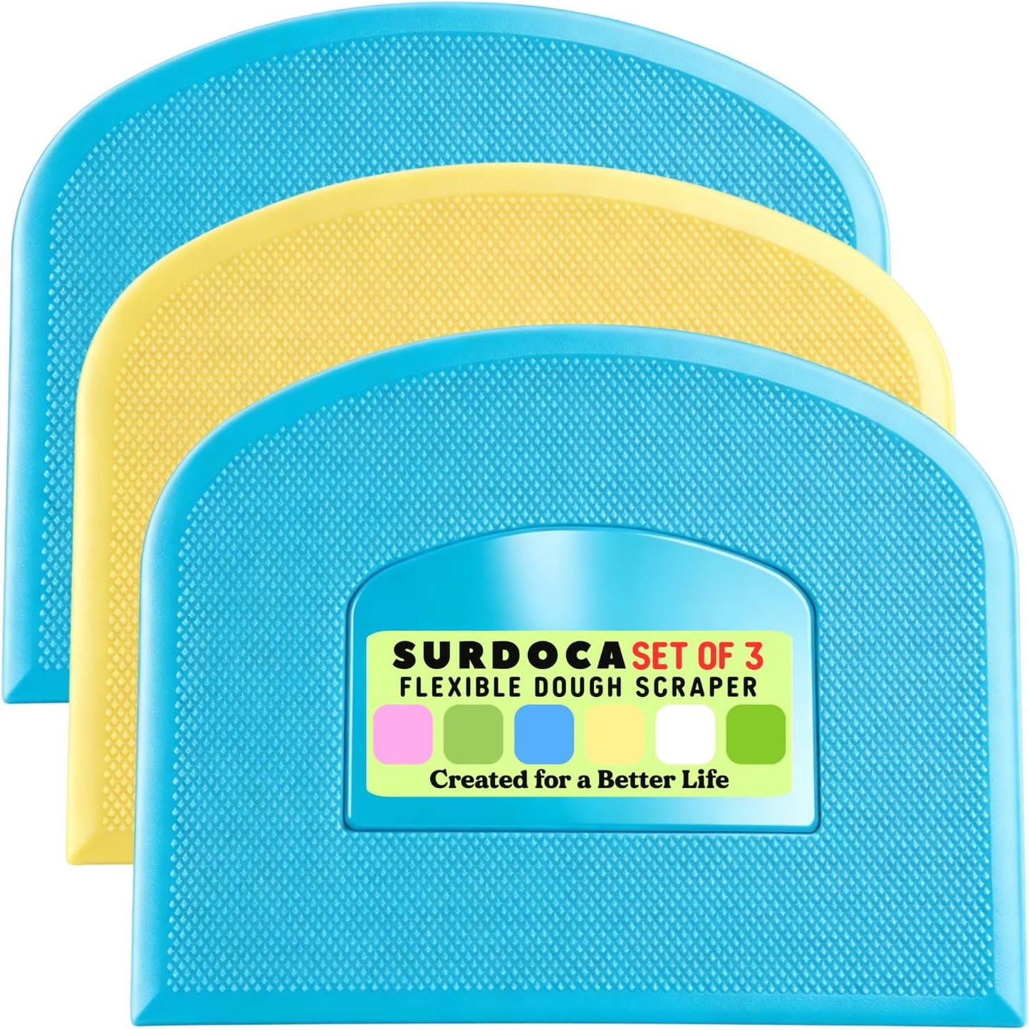 SURDOCA Dough Scraper Bench Scraper - 3P 4.7x3.7" Plastic Flexible Bowl Scraper, Sharp Edge & Angles Cake Scraper. Non-Slip Bakeware Decorating Tools Sculpting & Modeling Tools - Green+White+Green - Colors B
