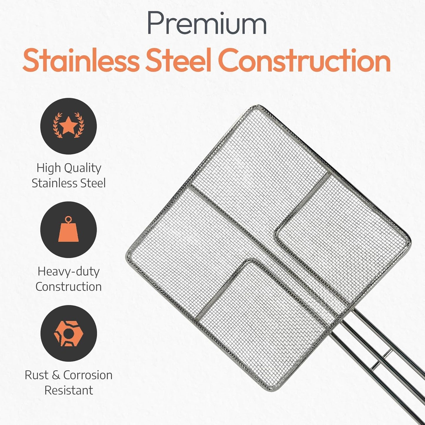 Wire Mesh Strainer with Long Handle | 2-Pack | 6.5" Square Frying Spoon | Cooking Oil Strainer for Deep Fryer & Professional Restaurant Use | Commercial Grease Skimmer