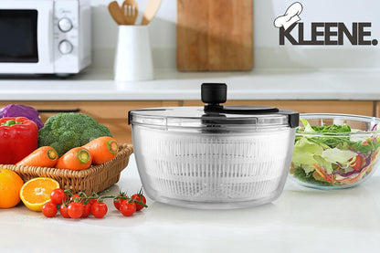 Salad Spinner – Large Clear Bowl with Drain and Colander – Multi-use Vegetable Dryer, Lettuce Spinner, Fruit Washer, Salad Mixer, Pasta & Fries Spinner - 4.2 Qt