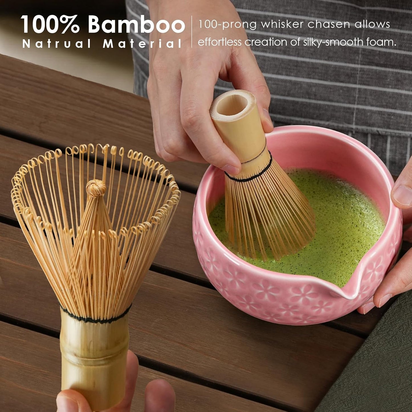 Matcha Whisk Set, Ceramic Bowl Matcha Kit & Handcrafted Bamboo Chasen, Complete 5 Pcs Matcha Set Whisk and Bowl, Stainless Steel Sifter, Bamboo Scoop & Holder for Matcha Lovers