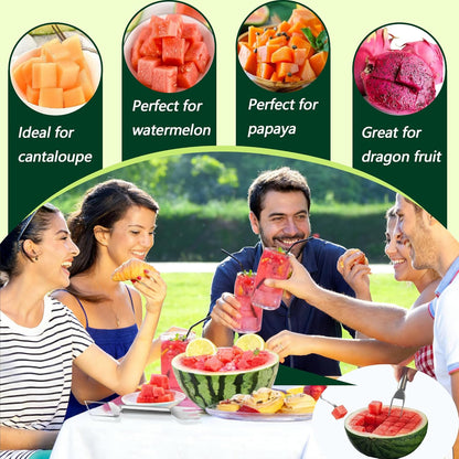 Watermelon Cutter, 2-in-1 Stainless Steel Fruit Cutter, Dual Head Watermelon Fork Slicer Tool, Summer Fruit Cutting Kitchen Gadget for Home (Round-2PCS)