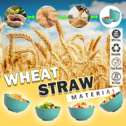 Wheat Straw Bowls Set with Lids, Unbreakable 40 OZ Cereal Bowls Set of 4, Salad Container for Lunch, Microwave & Dishwasher Safe Bowl Set for Kitchen, Picnic, RV, Camping, Multi