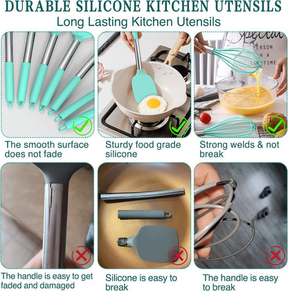 Silicone Cooking Utensil Set, Umite Chef 15pcs Silicone Cooking Kitchen Utensils Set, Non-stick - Best Kitchen Cookware with Stainless Steel Handle - Black Kitchen Utensils