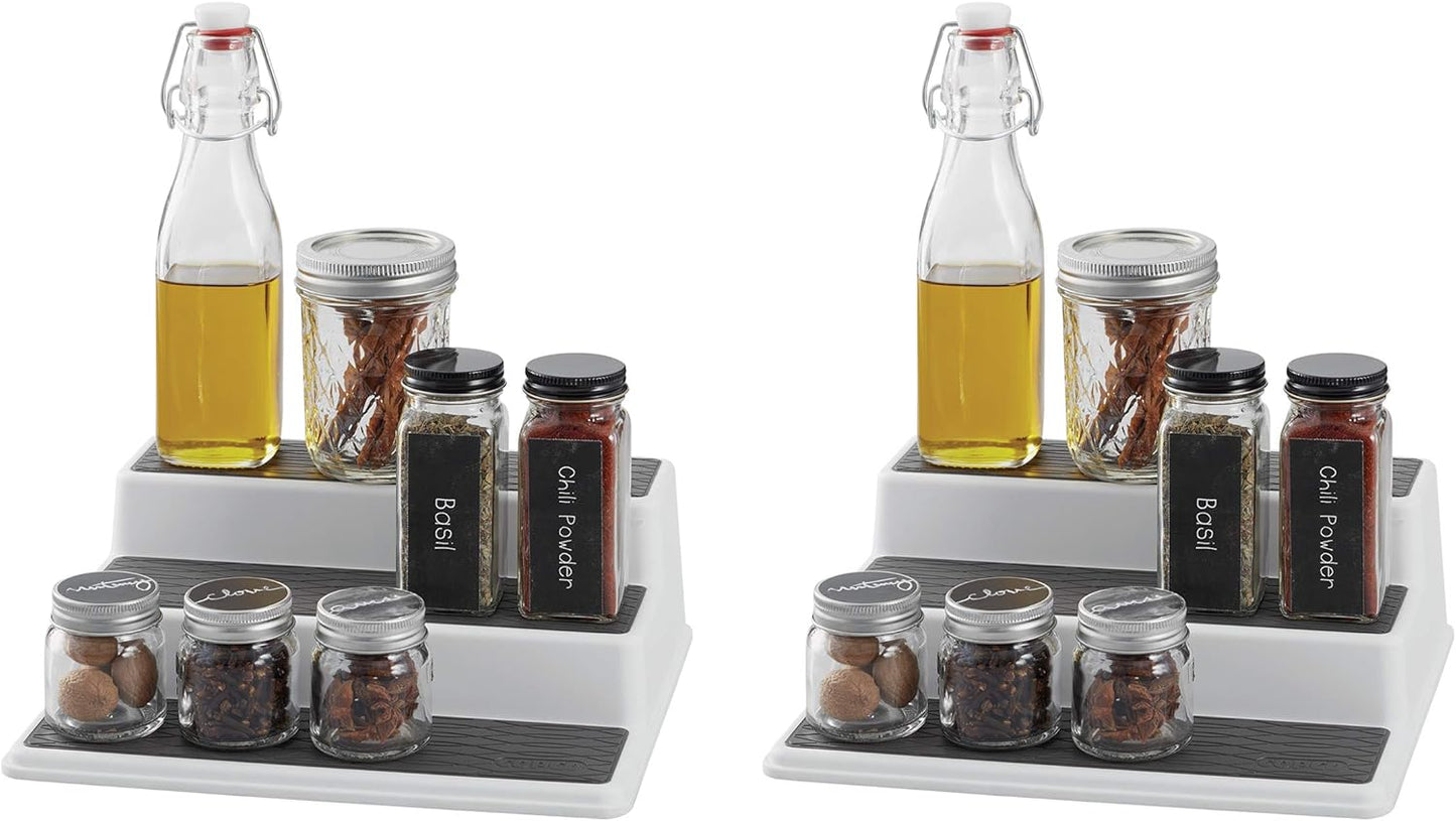 Copco Grey 2 Non-Skid 3-Tier Spice Rack Organizer for Pantry, 2-Pack, 10-Inch