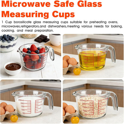 1 Cup Glass Measuring Cups,Clear Borosilicate Glass Liquid Measuring Cup for Kitchen & Baking Microwave Oven Dishwasher Safe Measuring Cups,8 oz/250ml Glass Measuring Cup